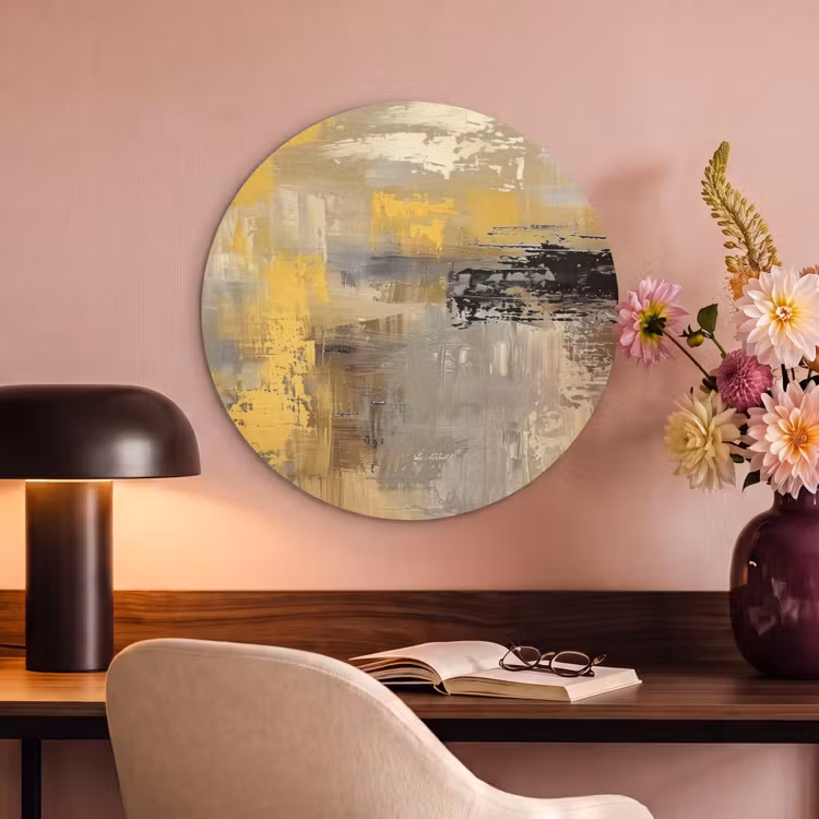 Akoestisch schilderij rond - Abstract - Geel - Modern - Beige — 2