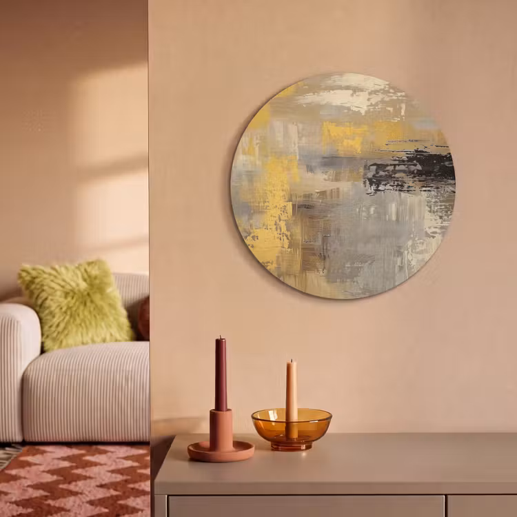 Akoestisch schilderij rond - Abstract - Geel - Modern - Beige — 3