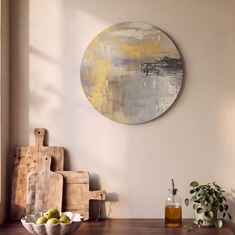 Akoestisch schilderij rond - Abstract - Geel - Modern - Beige — 4