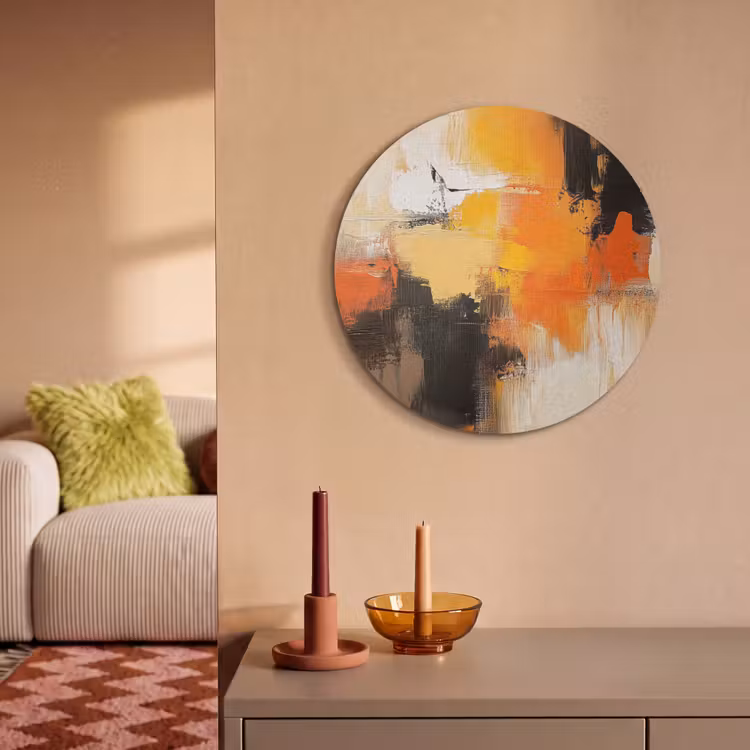 Akoestisch schilderij rond - Abstract - Modern - Verflook - Herfst kleuren - Oranje — 3