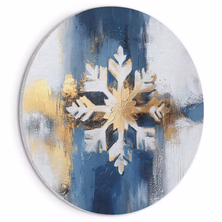 Akoestisch schilderij rond - Abstract - Winter - Sneeuwvlok - Sneeuw - Goud — 1