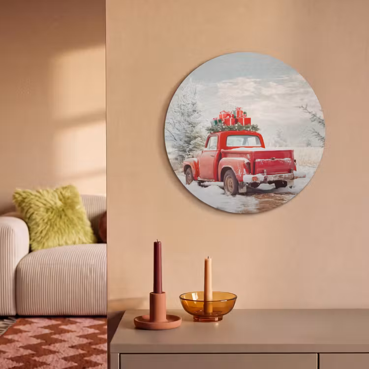 Akoestisch schilderij rond - Auto - Rood - Cadeaus - Winter - Sneeuw - Kerst — 3