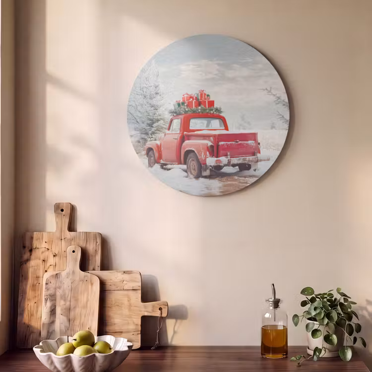 Akoestisch schilderij rond - Auto - Rood - Cadeaus - Winter - Sneeuw - Kerst — 4