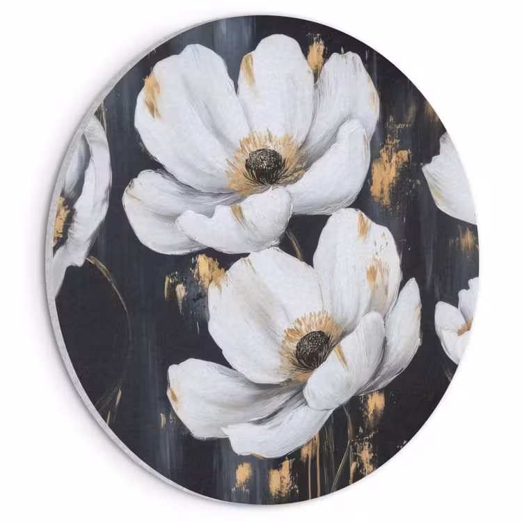 Akoestisch schilderij rond - Bloemen - Wit - Abstract — 1