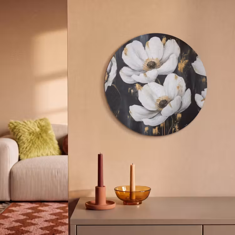 Akoestisch schilderij rond - Bloemen - Wit - Abstract — 3