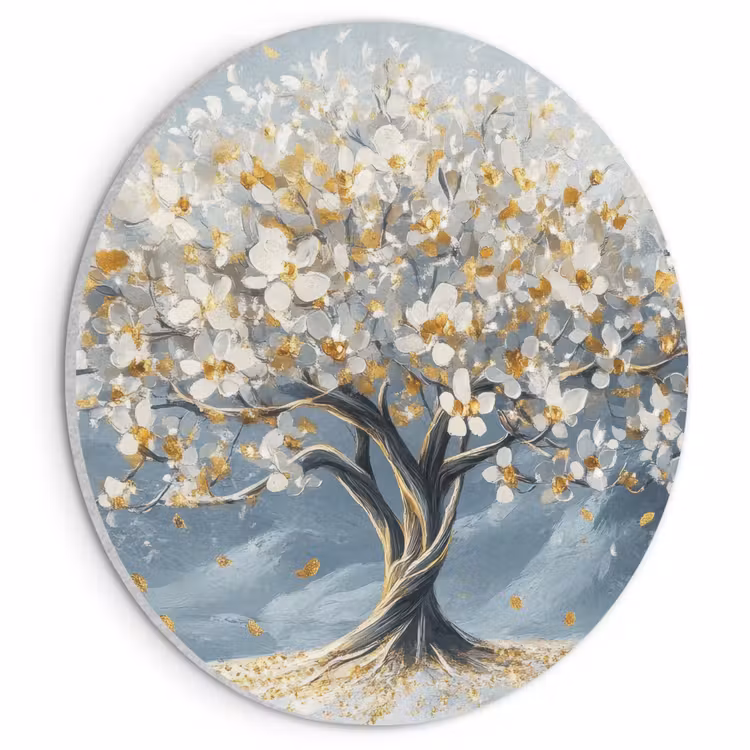 Akoestisch schilderij rond - Boom - Winter - Levensboom - Modern - Goud — 1