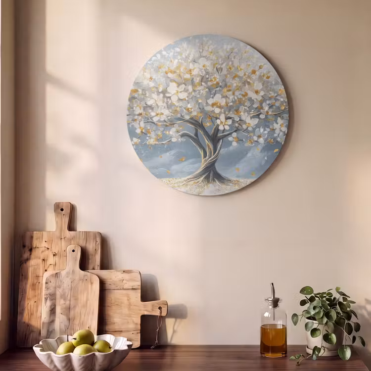 Akoestisch schilderij rond - Boom - Winter - Levensboom - Modern - Goud — 4