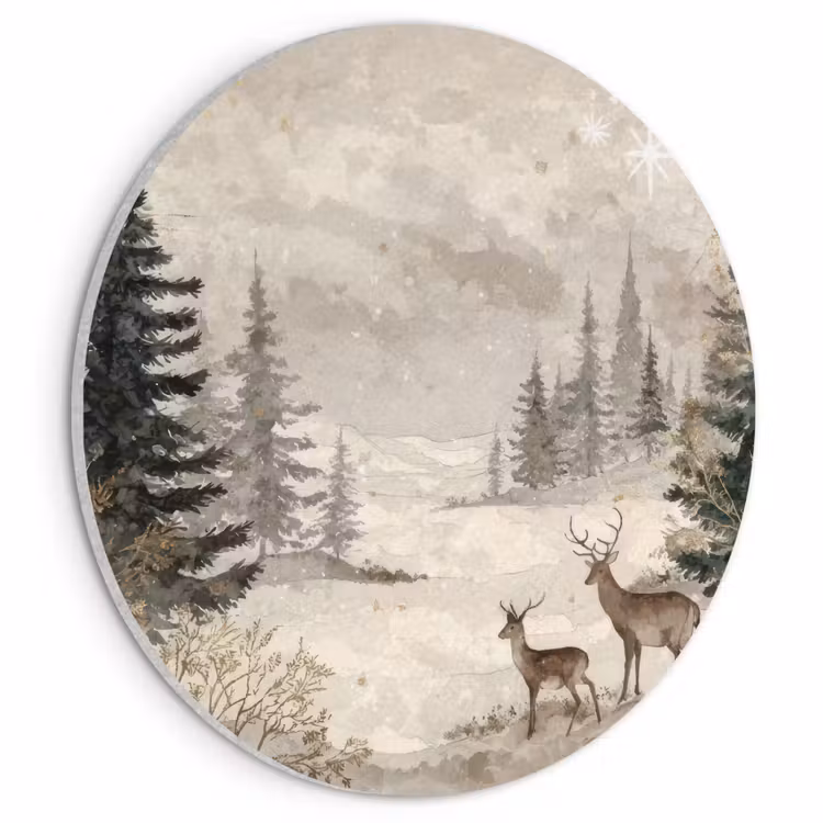 Akoestisch schilderij rond - Bos - Herten - Winter - Sneeuw — 1