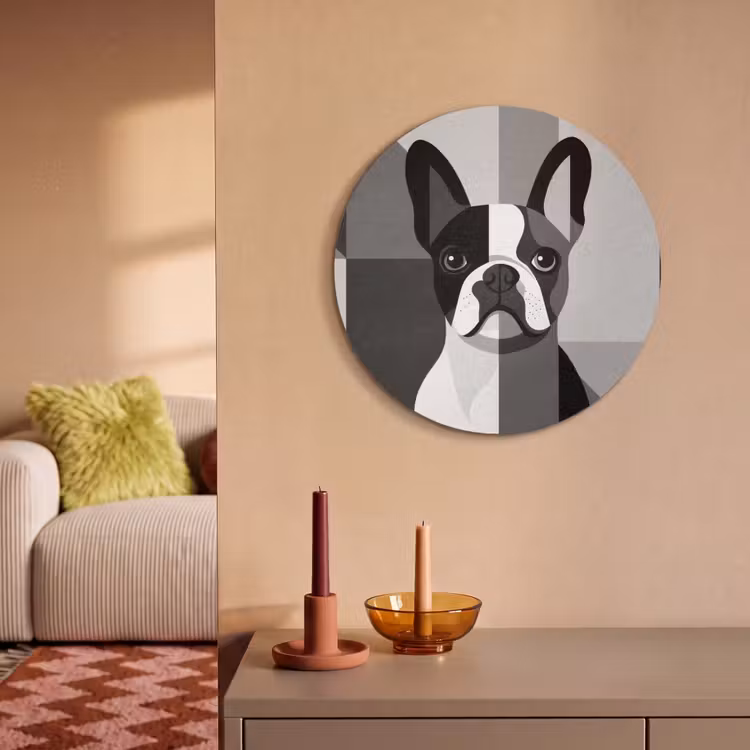 Akoestisch schilderij rond - Buldog - Zwart - Abstract - Vlakken — 3