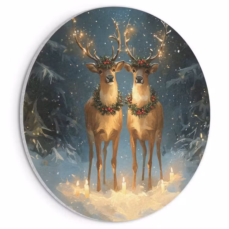 Akoestisch schilderij rond - Dennensprookje - Rendier - Nacht — 1