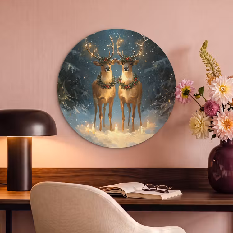 Akoestisch schilderij rond - Dennensprookje - Rendier - Nacht — 2