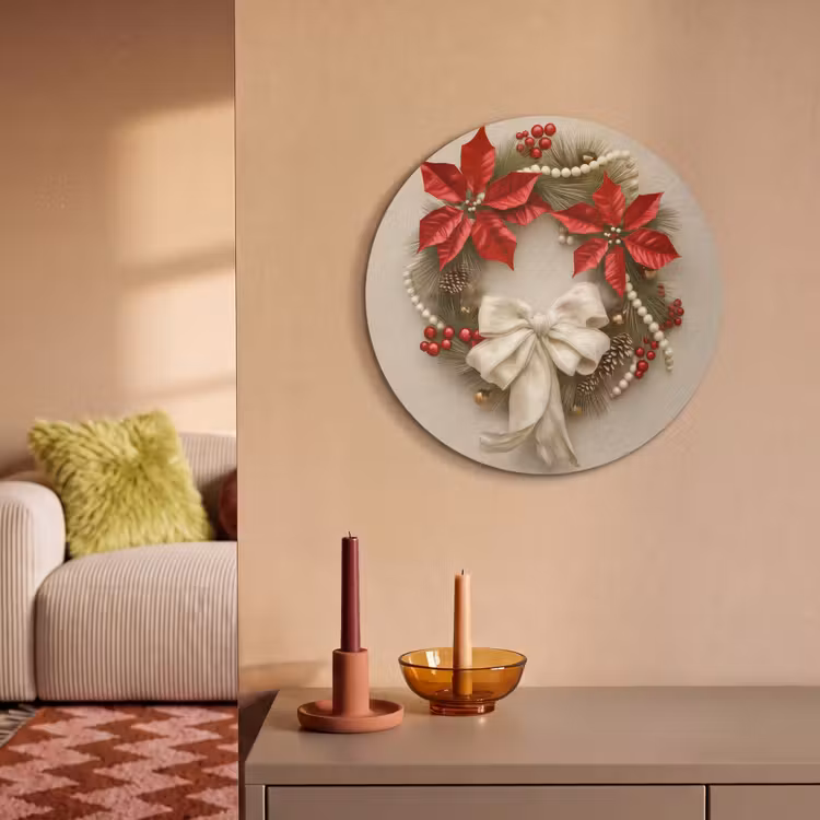 Akoestisch schilderij rond - Deurkrans - Strik - Kerst - Rood - Groen — 3