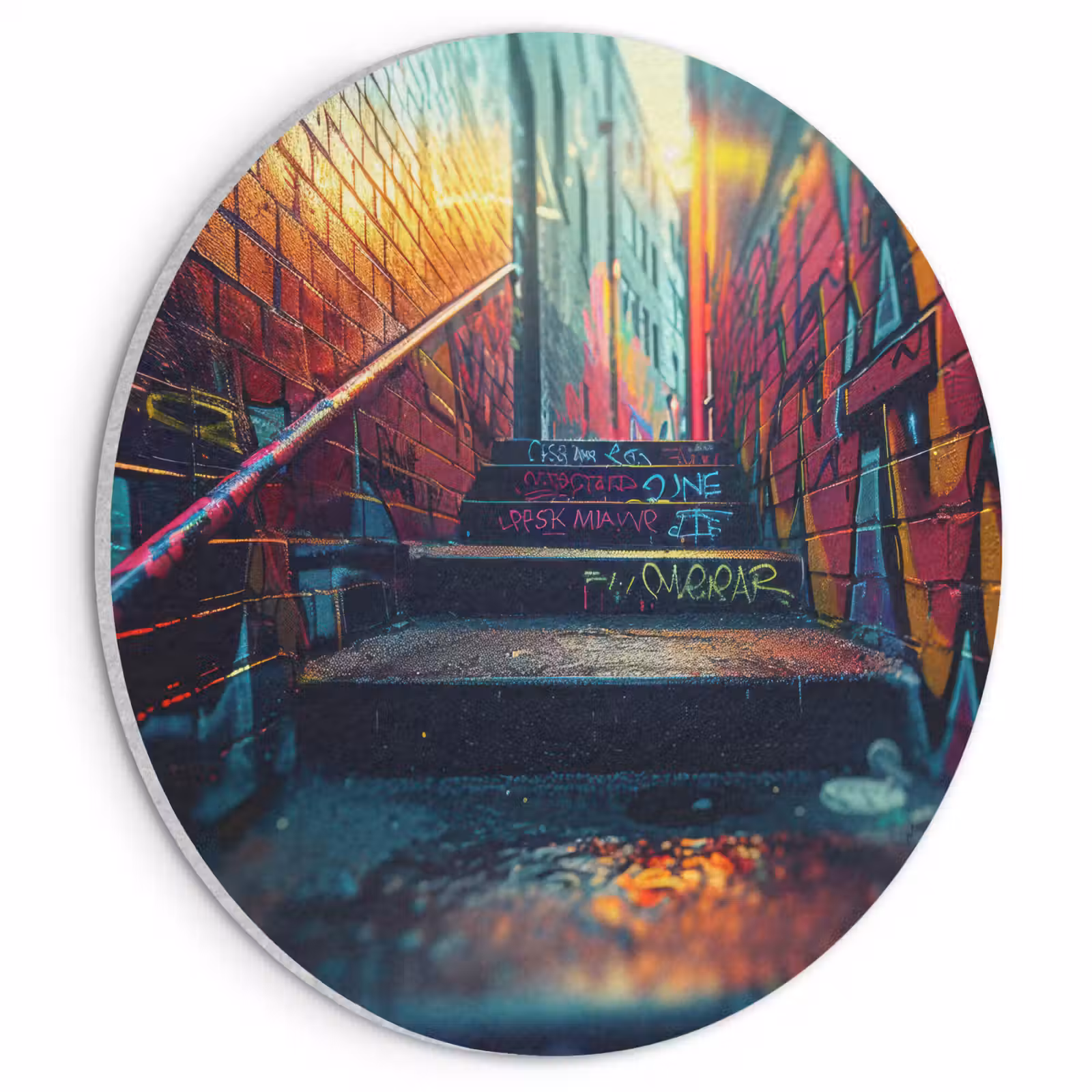 Akoestisch schilderij rond - Architectuur - Neon - Trap - Graffiti — 1