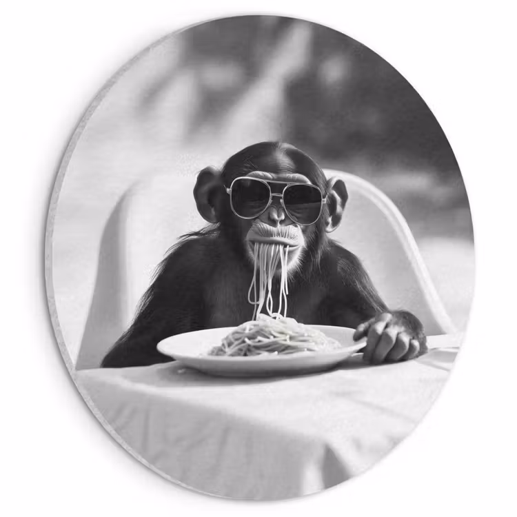 Akoestisch schilderij rond - Aap - Spaghetti - Zonnebril - Zwart wit - Cool - Dier — 1