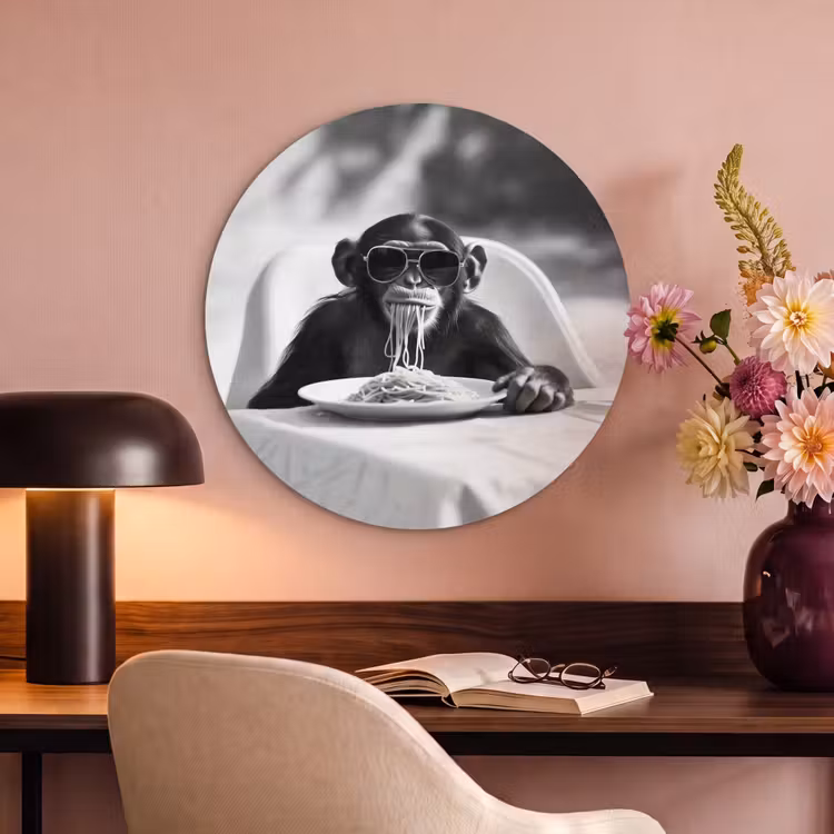 Akoestisch schilderij rond - Aap - Spaghetti - Zonnebril - Zwart wit - Cool - Dier — 2