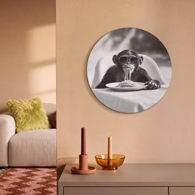 Akoestisch schilderij rond - Aap - Spaghetti - Zonnebril - Zwart wit - Cool - Dier — 3