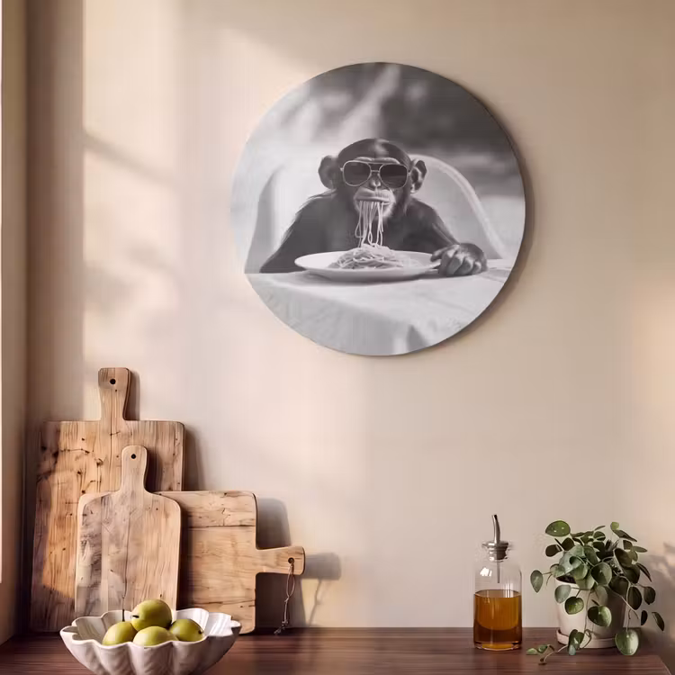 Akoestisch schilderij rond - Aap - Spaghetti - Zonnebril - Zwart wit - Cool - Dier — 4