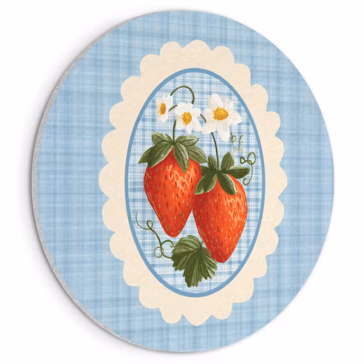 Akoestisch schilderij rond - Aardbeien - Lijst - Rood - Geruit — 1