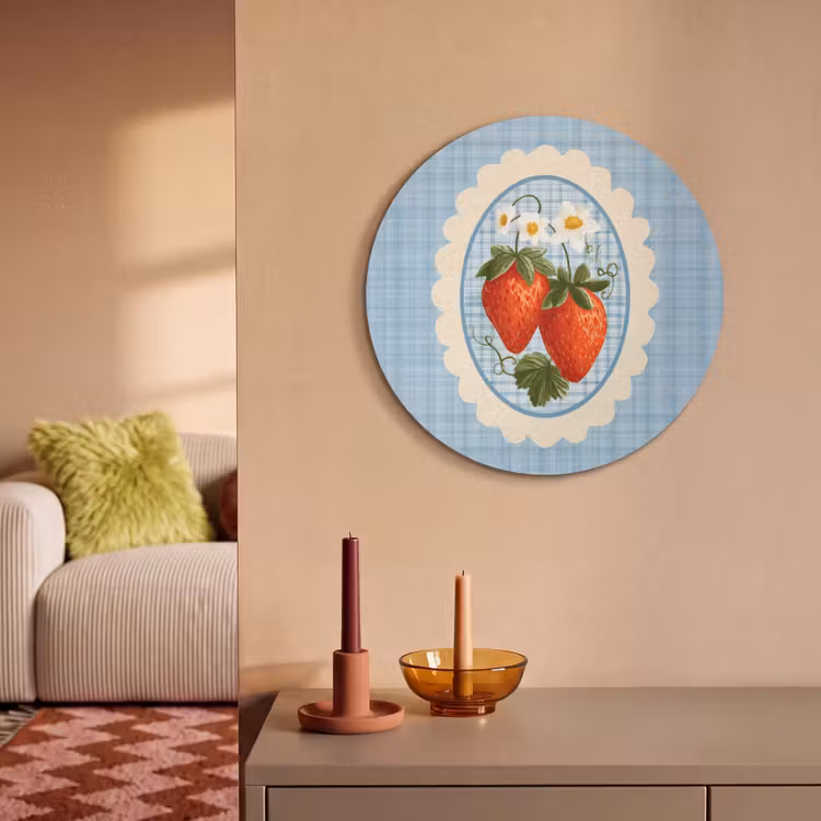 Akoestisch schilderij rond - Aardbeien - Lijst - Rood - Geruit — 3