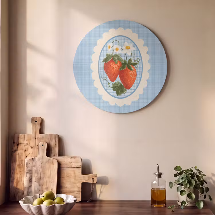 Akoestisch schilderij rond - Aardbeien - Lijst - Rood - Geruit — 4