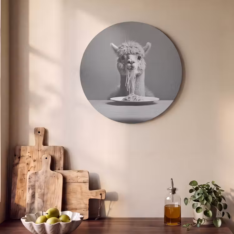 Akoestisch schilderij rond - Alpaca - Pasta - Zwart - Wit - Grappig - Dieren — 4