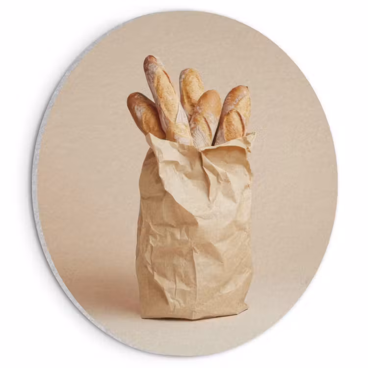Akoestisch schilderij rond - Baguette - Brood - Stokbrood - Beige — 1