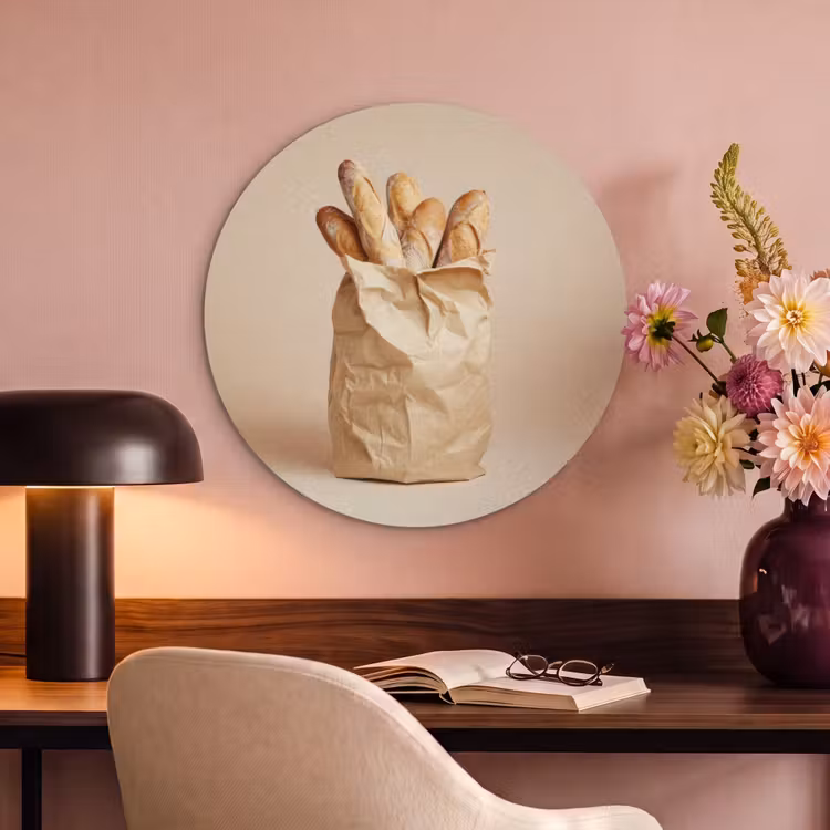 Akoestisch schilderij rond - Baguette - Brood - Stokbrood - Beige — 2