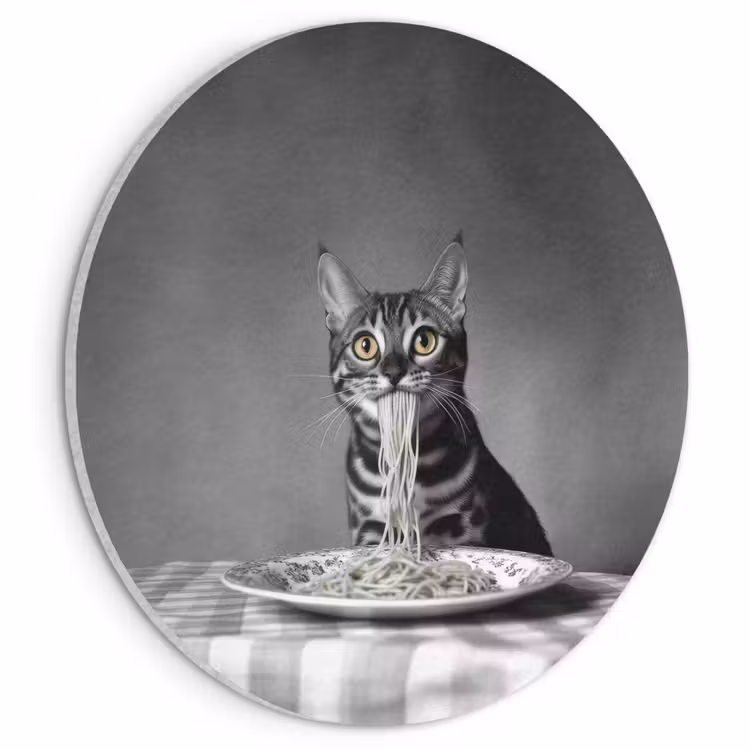 Akoestisch schilderij rond - Bengaal - Kat - Tafelkleed - Zwart - Wit - Dier — 1