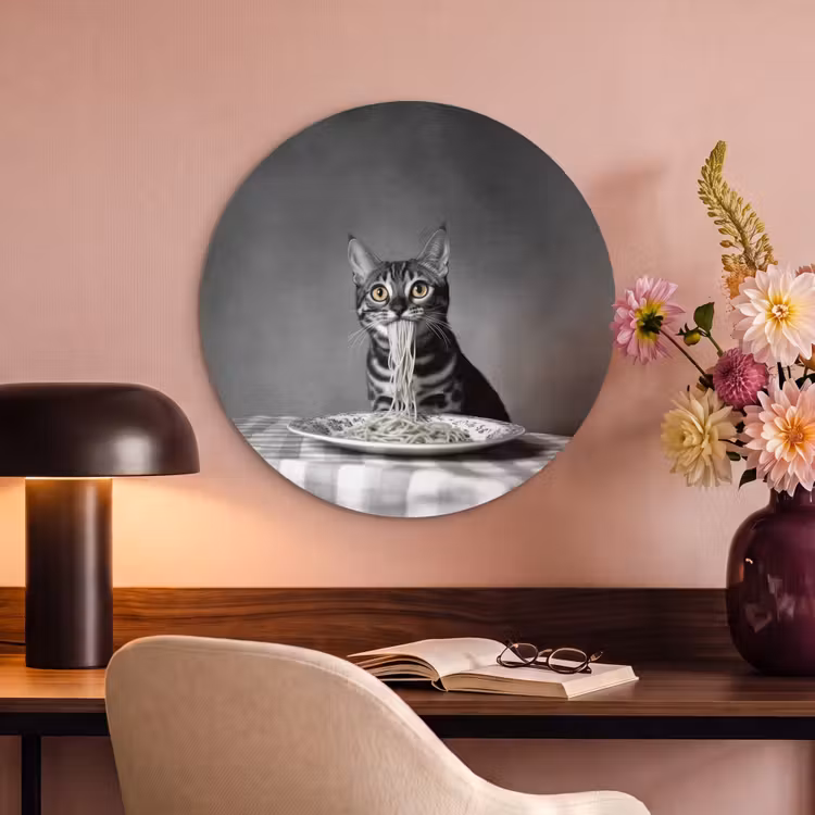 Akoestisch schilderij rond - Bengaal - Kat - Tafelkleed - Zwart - Wit - Dier — 2