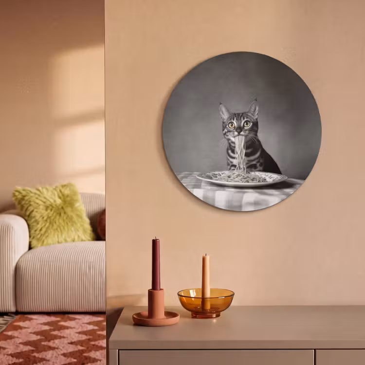 Akoestisch schilderij rond - Bengaal - Kat - Tafelkleed - Zwart - Wit - Dier — 3