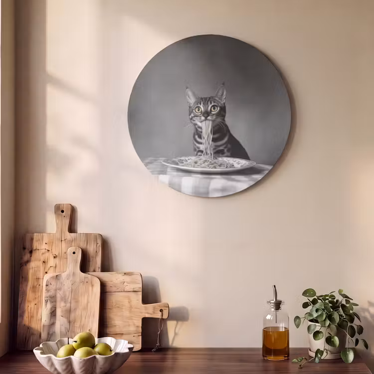 Akoestisch schilderij rond - Bengaal - Kat - Tafelkleed - Zwart - Wit - Dier — 4