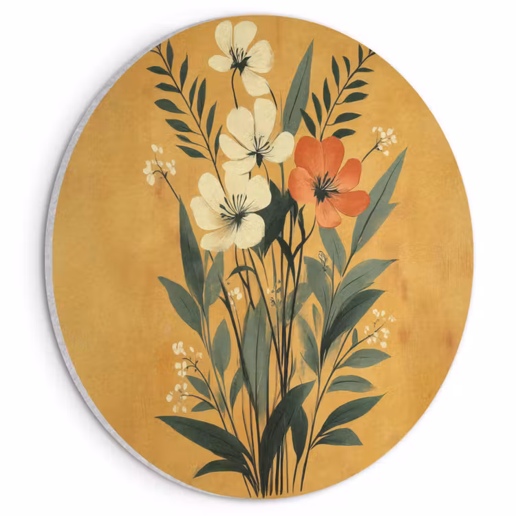 Akoestisch schilderij rond - Bladeren - Boeket - Bloemen - Geel — 1