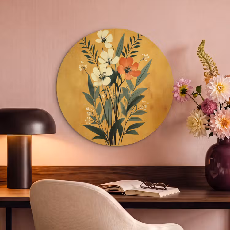 Akoestisch schilderij rond - Bladeren - Boeket - Bloemen - Geel — 2