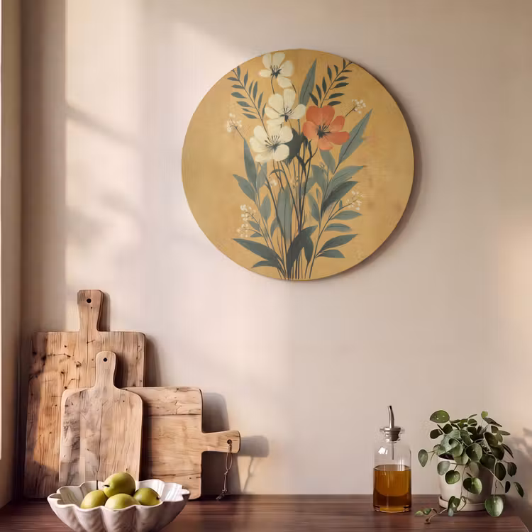 Akoestisch schilderij rond - Bladeren - Boeket - Bloemen - Geel — 4