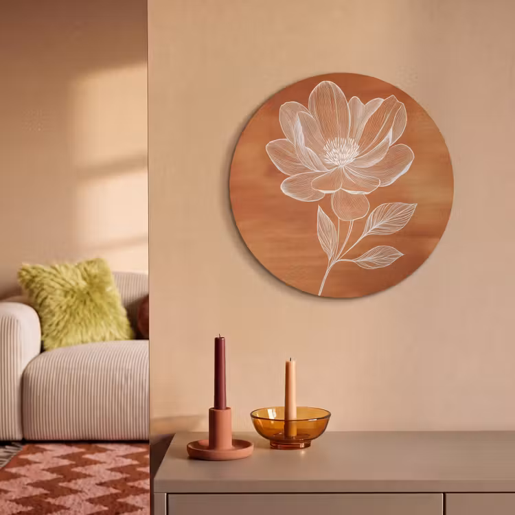 Akoestisch schilderij rond - Bloem - Minimalistisch - Wit — 3