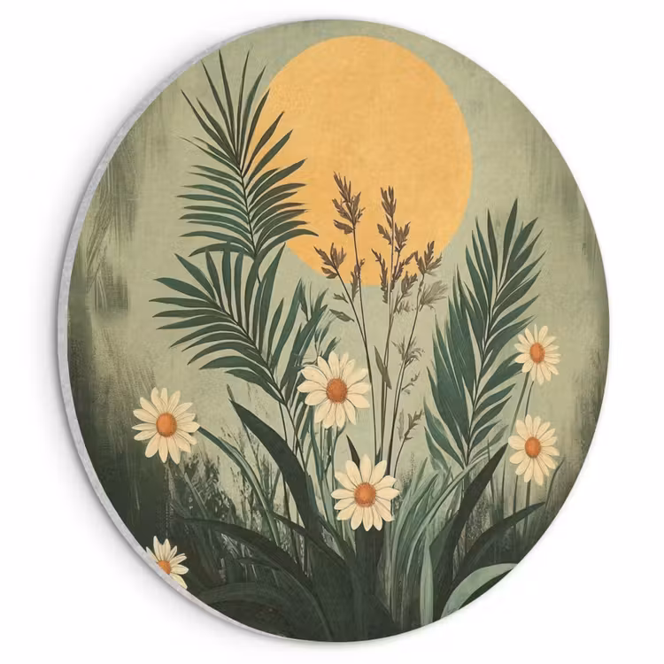 Akoestisch schilderij rond - Bloemen - Bladeren - Zon - Groen — 1