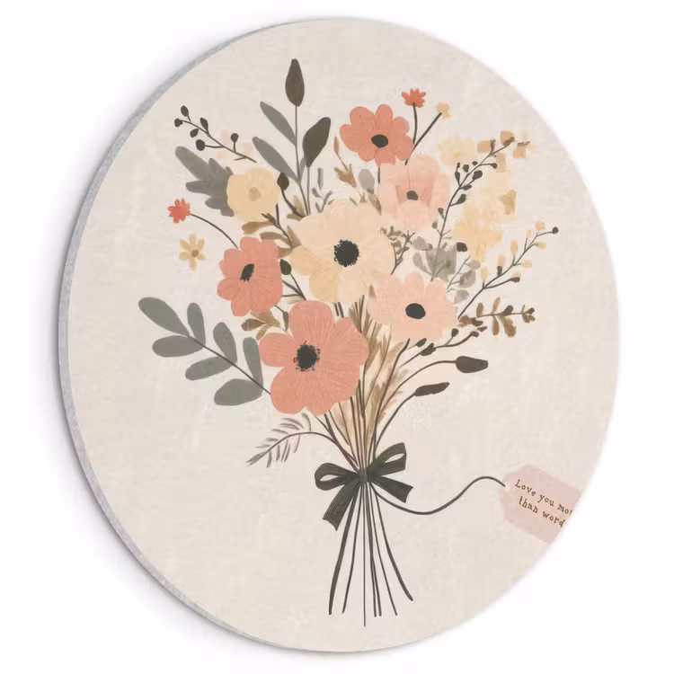 Akoestisch schilderij rond - Bloemen - Quote - Beige - Lint — 1