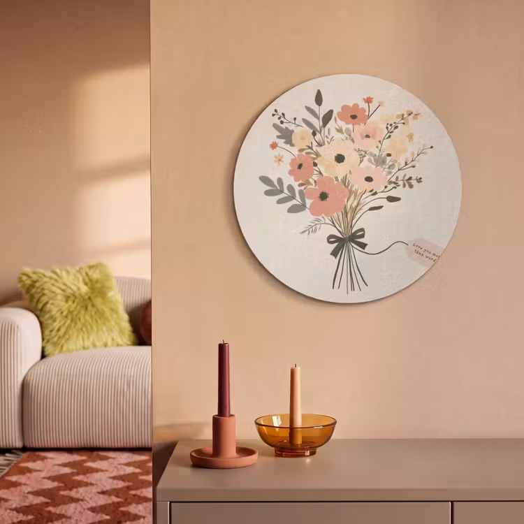 Akoestisch schilderij rond - Bloemen - Quote - Beige - Lint — 3
