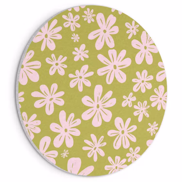 Akoestisch schilderij rond - Bloemen - Roze - Getekend - Patroon — 1