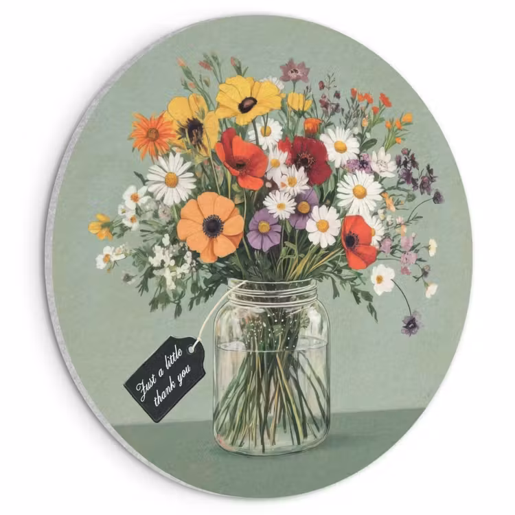 Akoestisch schilderij rond - Bloemen - Vaas - Kaartje — 1