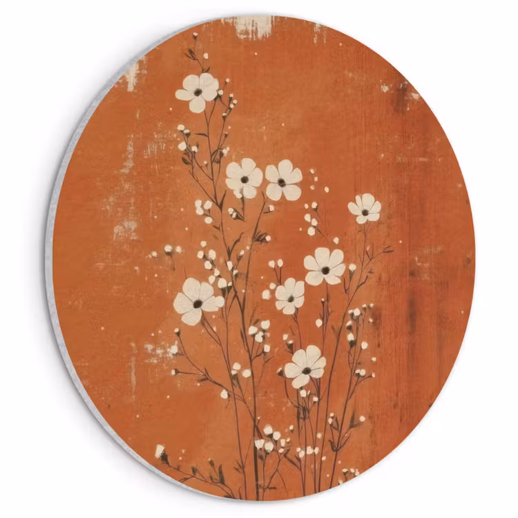 Akoestisch schilderij rond - Bloemen - Wit - Subtiel - Roestkleur — 1