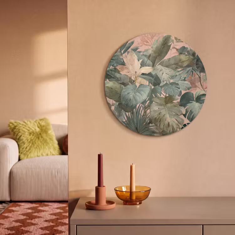 Akoestisch schilderij rond - Compositie van bladeren - Groen - Roze — 3
