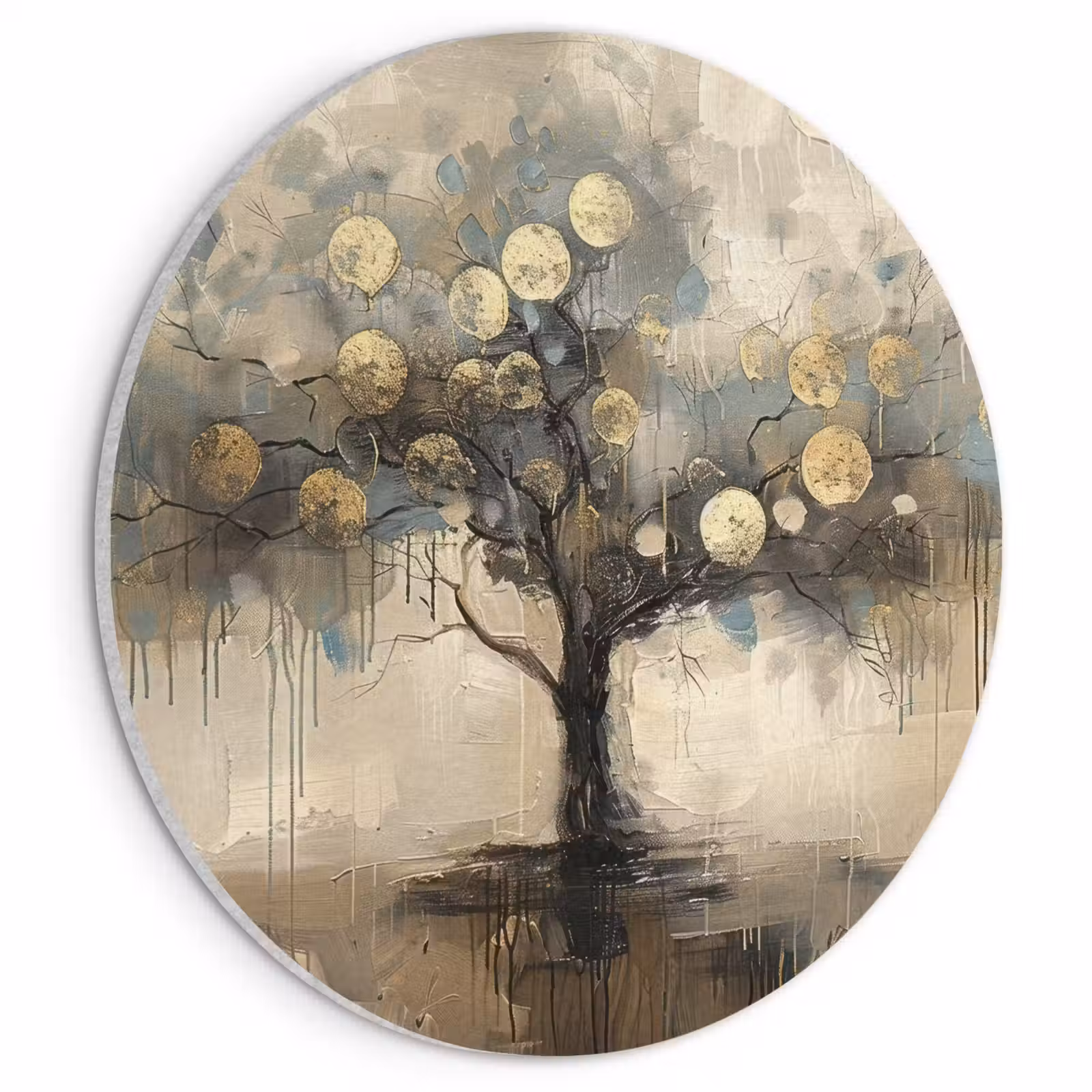 Akoestisch schilderij rond - Beige - Abstract - Boom - Goud — 1