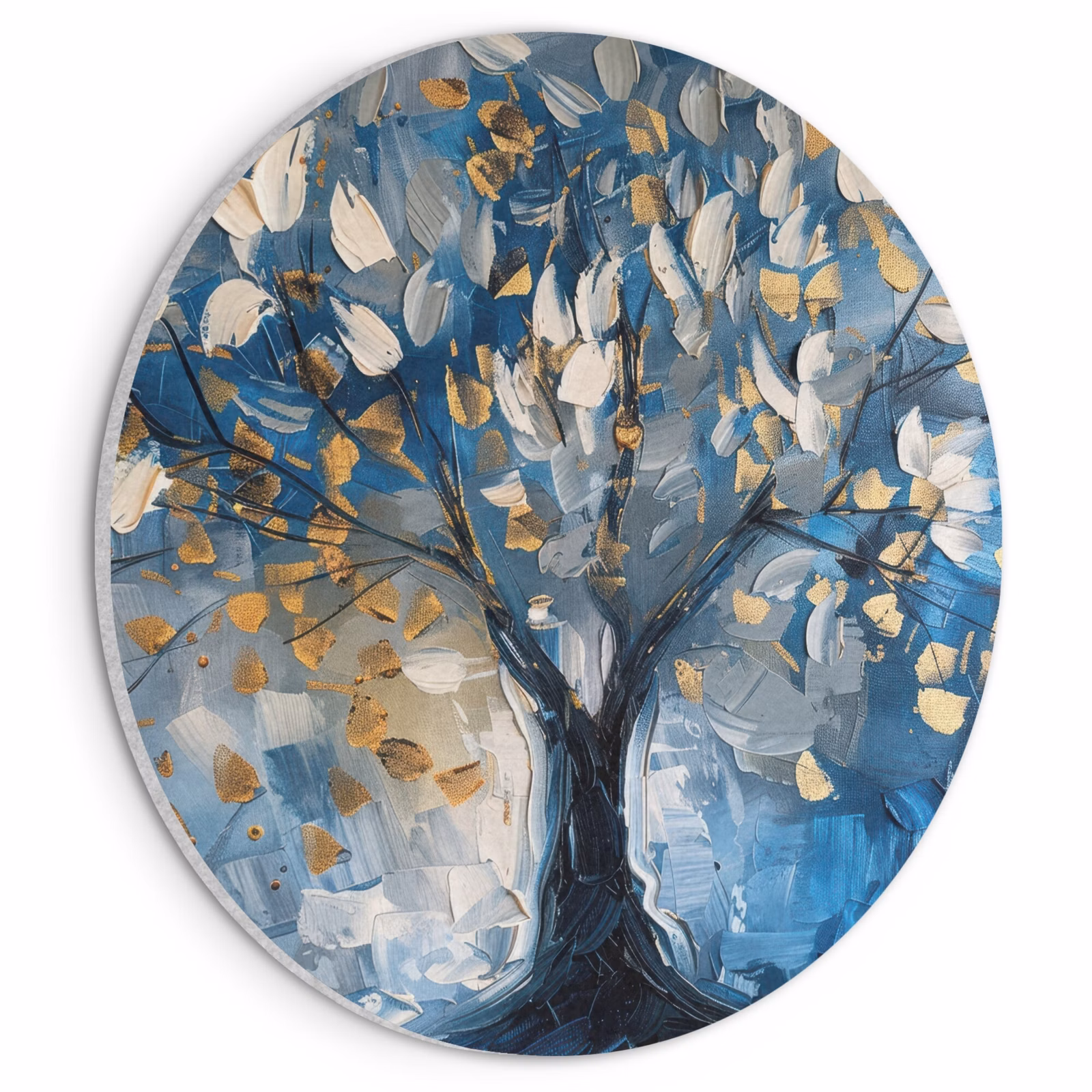 Akoestisch schilderij rond - Boom - Blauw - Goud - Abstract — 1