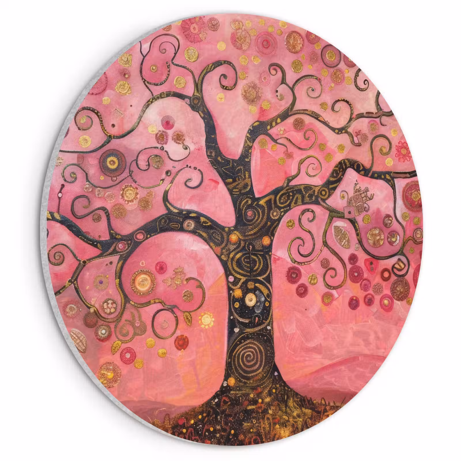 Akoestisch schilderij rond - Boom - Levensboom - Roze - Goud — 1