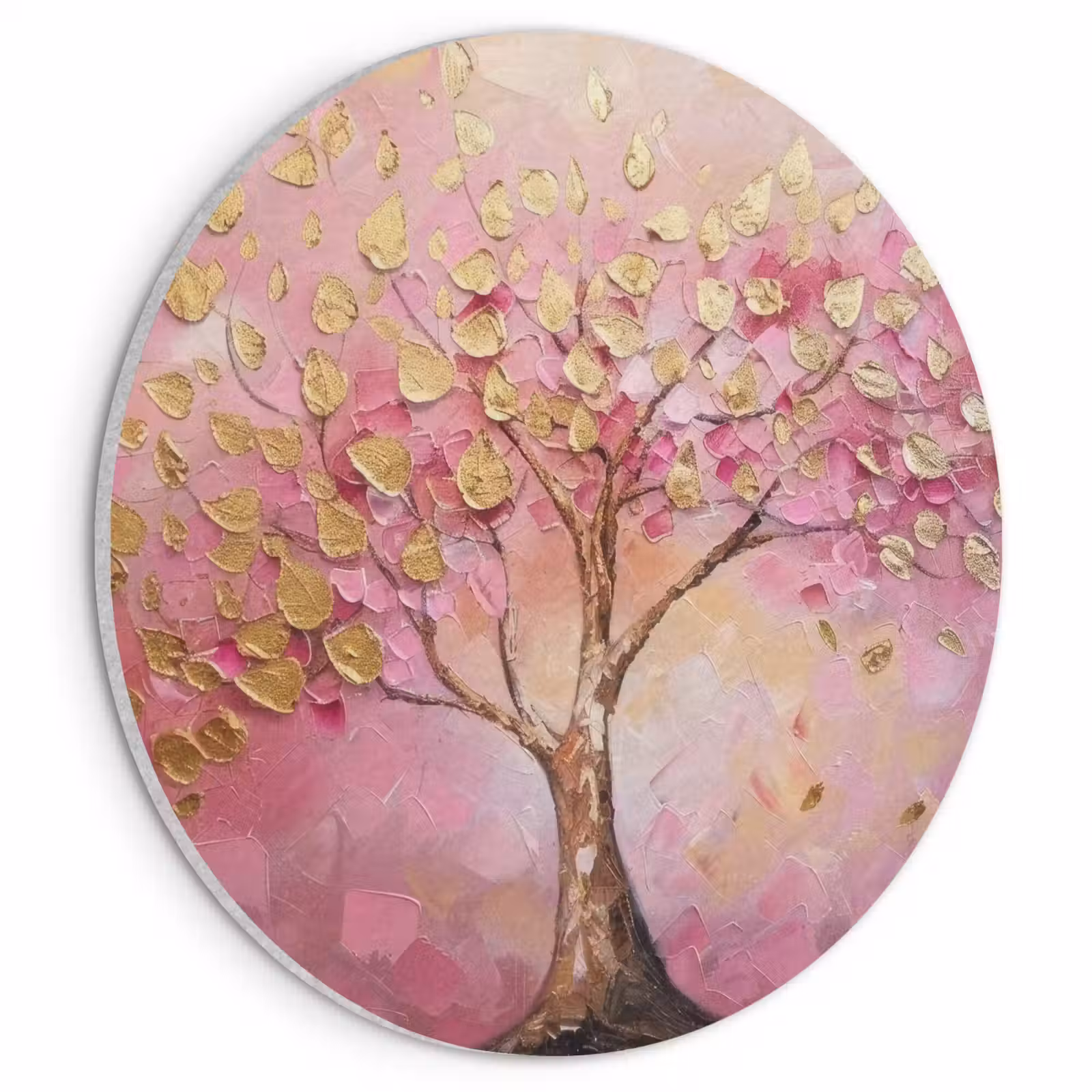 Akoestisch schilderij rond - Boom - Roze - Goud - Modern — 1