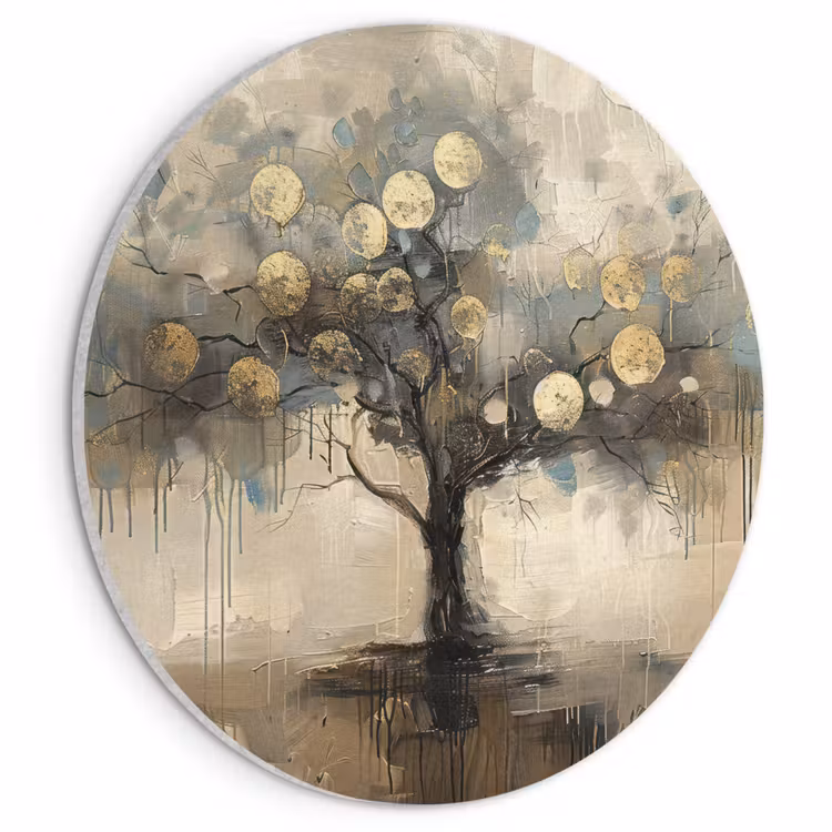 Akoestisch schilderij rond - Beige - Abstract - Boom - Goud — 1