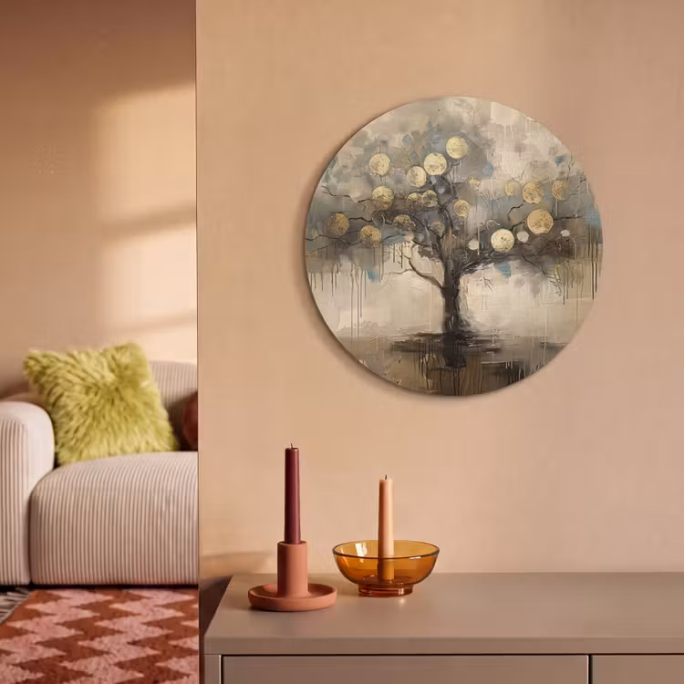 Akoestisch schilderij rond - Beige - Abstract - Boom - Goud — 3