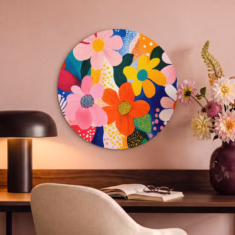 Akoestisch schilderij rond - Bloemen - Kleurrijk - Stippen — 2
