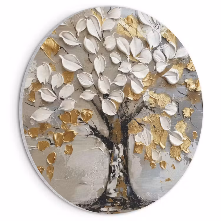 Akoestisch schilderij rond - Boom - Beige - Grijs - Goud - Abstract — 1